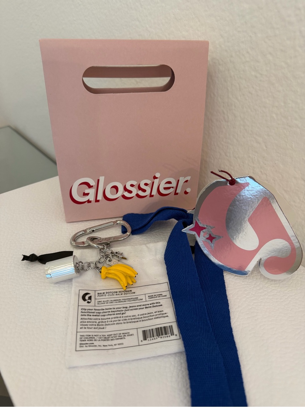 Glossier Balm Dotcom Keychain Charm LE Sold Out Banana Bag Charm